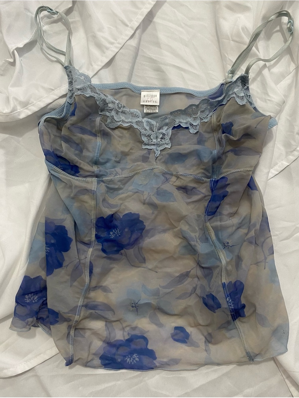 Slip Cami Top with Blue Floral Print